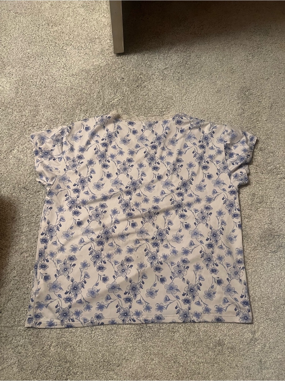 Soft White Short Sleeve Pajama Set with Blue Floral Print - Picture 3 of 6